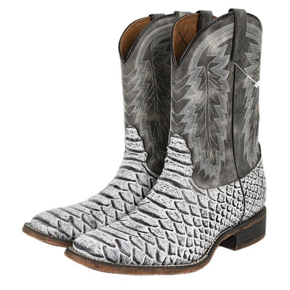 Nocona Men's White Gray Snake Print Leather Cowboy Western Boots Size 11D